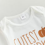 Pumpkin Three-Piece Baby Set — Neckline and print detail