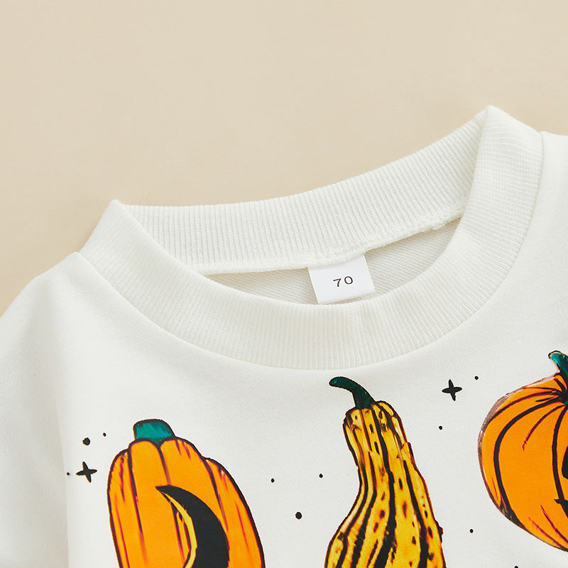 White Pumpkin Baby Bodysuit — Neckline and print detail