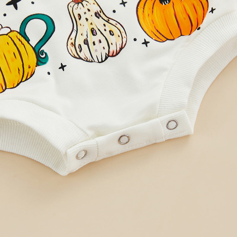 White Pumpkin Baby Bodysuit — Fastening detail